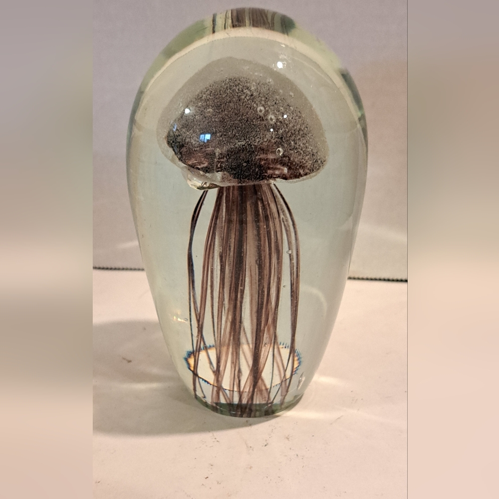 Brown Jellyfish Glass Paperweight.